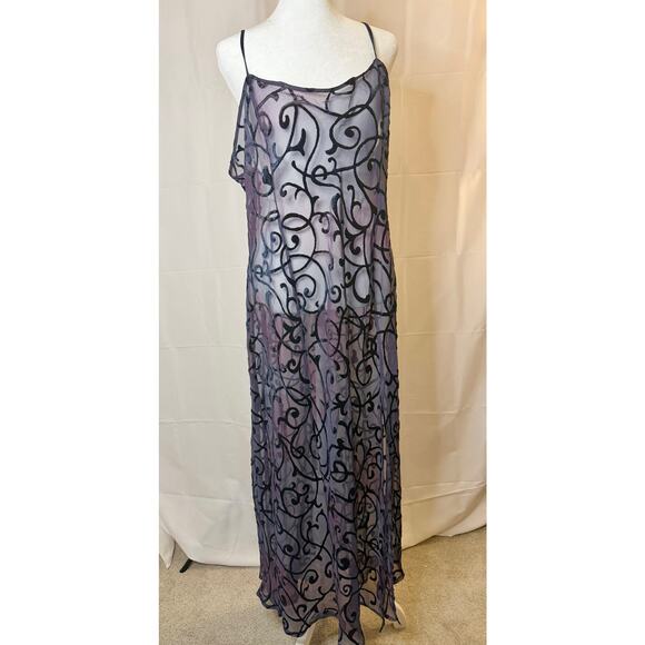 Vintage 90s Victoria’s Secret Burnout Velvet Sheer Purple Long Slip/Gown Large - Picture 6 of 12